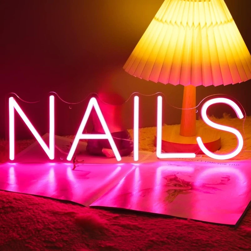 NAILS Neon Sign for Nails Spa Beauty Salon Studio LED Wall Art Decor Signs for Business Stores Logo 5V USB with Dimmer Switch