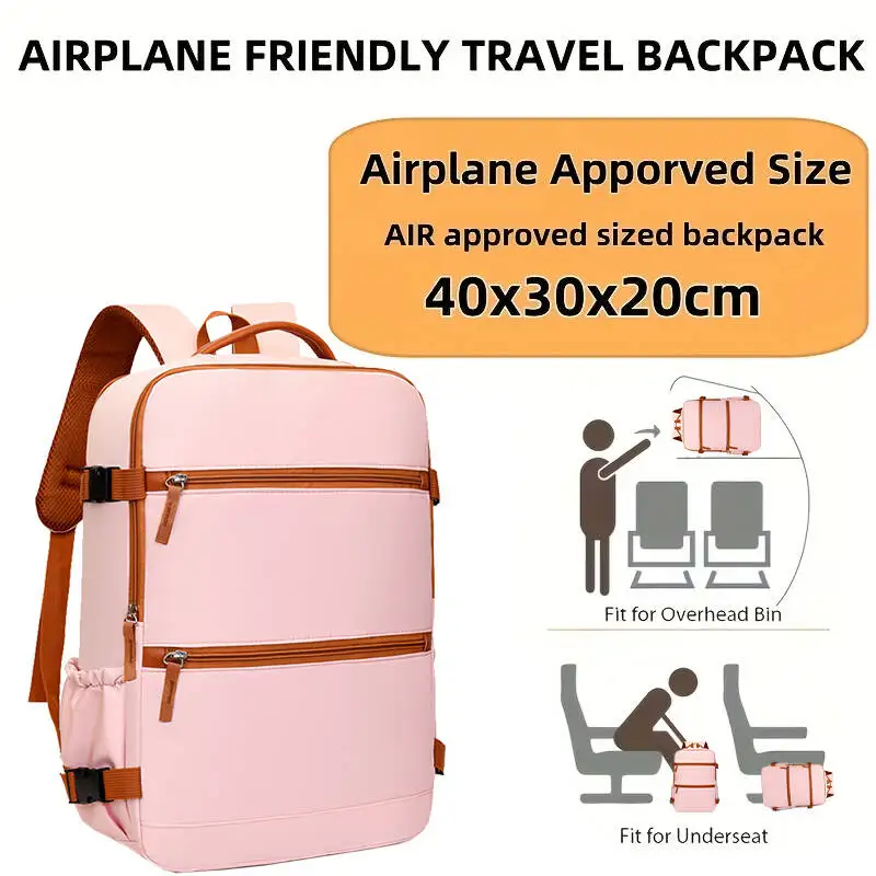 Pink Expandable Travel Backpack with USB Port Waterproof Large Capacity Laptop Bag for Women Men Business School 2026 New