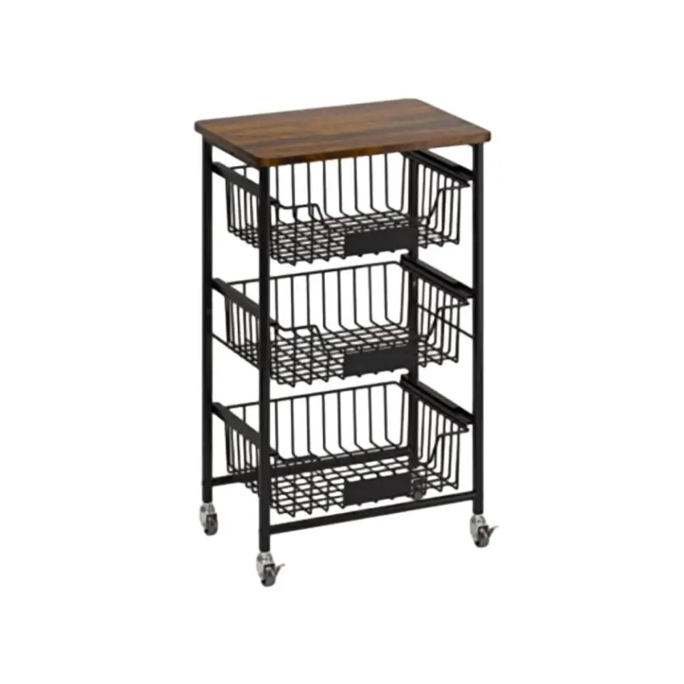 Modern 4 Tier Metal Wire Pull-out Storage Drawer Vegetable Basket Kitchen Fruit Storage Basket Rack