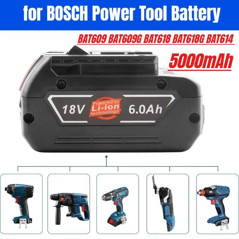 

New 5000mAh BAT609 18V for BOSCH BAT609 BAT609G BAT618 BAT618G BAT614 Power Tool Battery