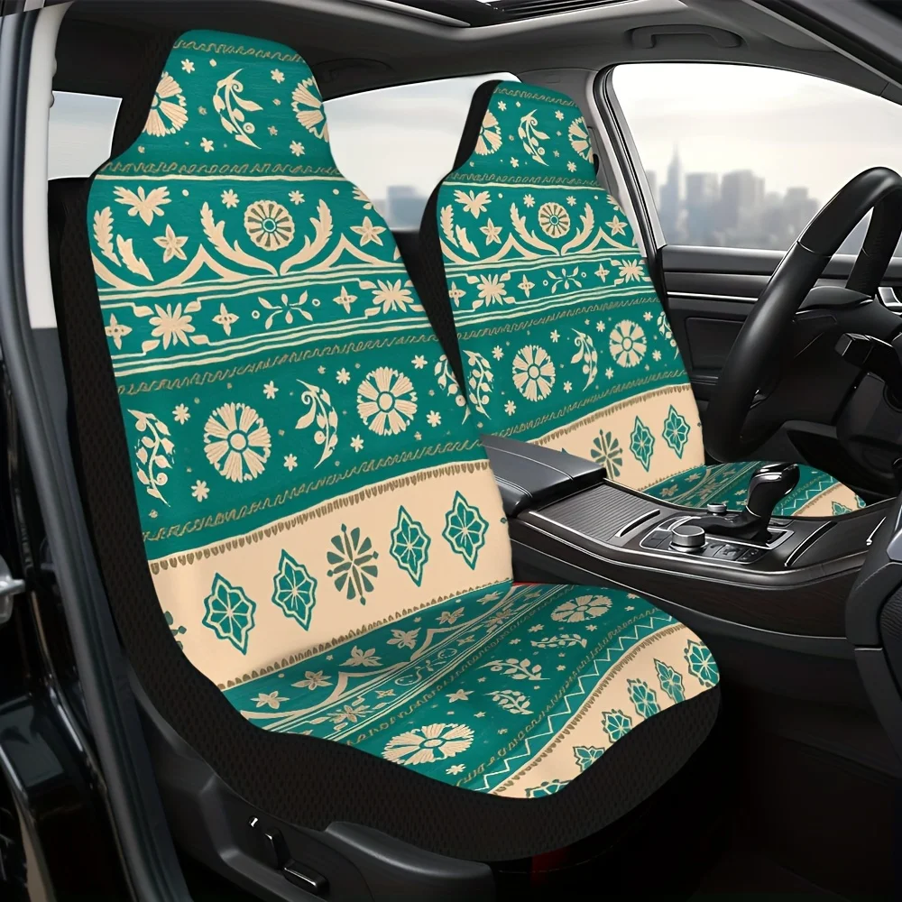 2pcs Bohemian Floral Car Seat Covers Compatible For Most - Fit Driver & Passenger Seats, Easy Installation, Machine-Washable Boh