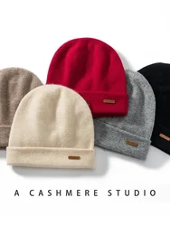 100% Cashmere 2-Layers Beanies Solid Knit Caps Unisex Hat Casual Men New Year Special Price Basic Soft Women Warm Hair Bonnet