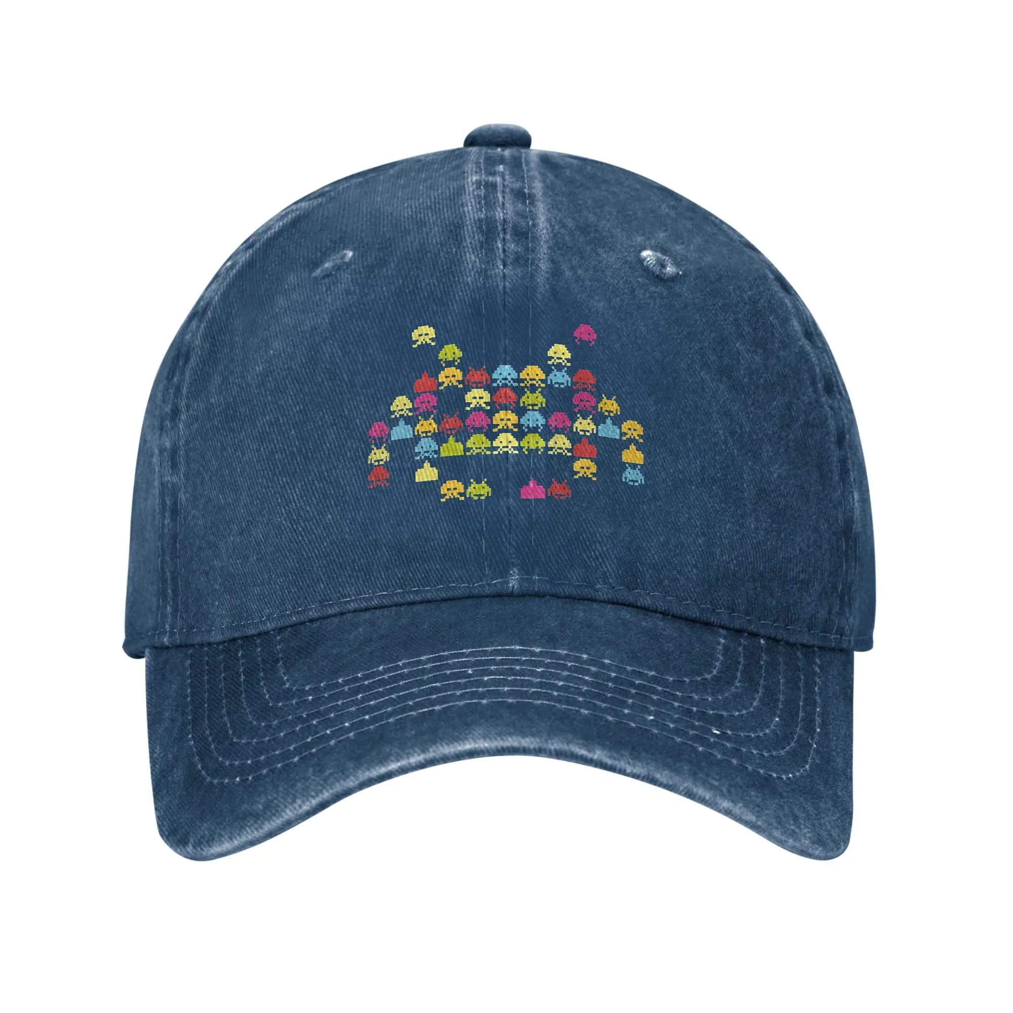 Fashion Space Invaders Baseball Cap Men Women Distressed Denim Washed Snapback Cap Pixelated Summer Adjustable Hats Cap