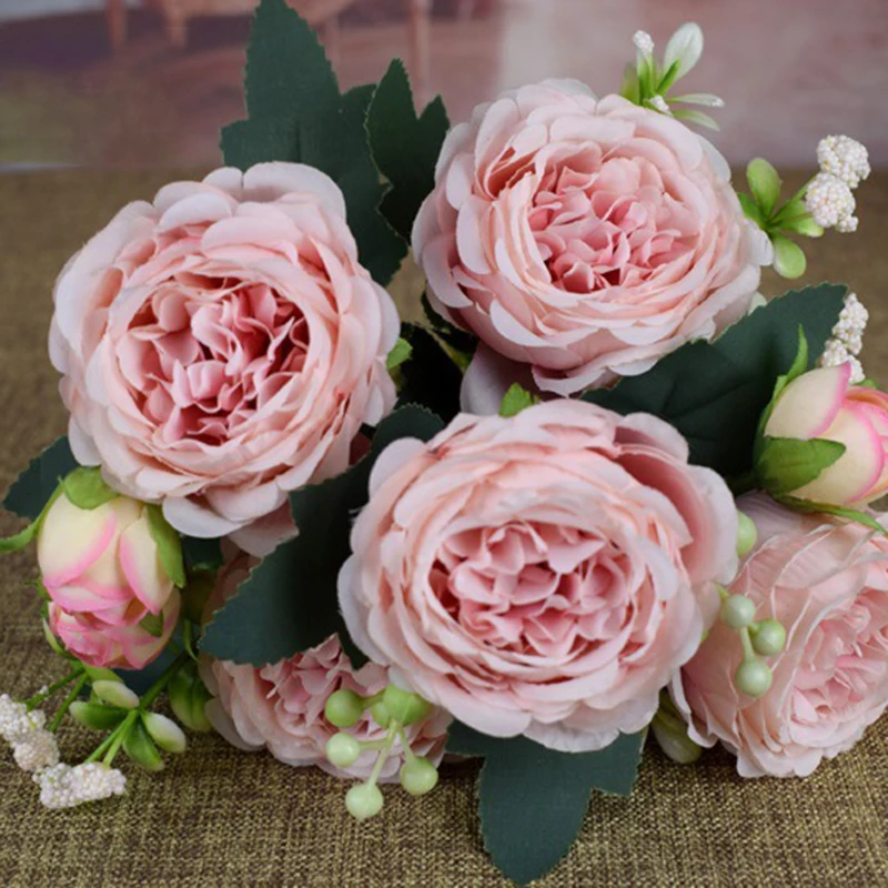 9 Heads Silk Peony Artificial Flowers Bouquet Fake Tea Rose Home Wedding Decor 7 Colors For Your Choice Artificial Flowers