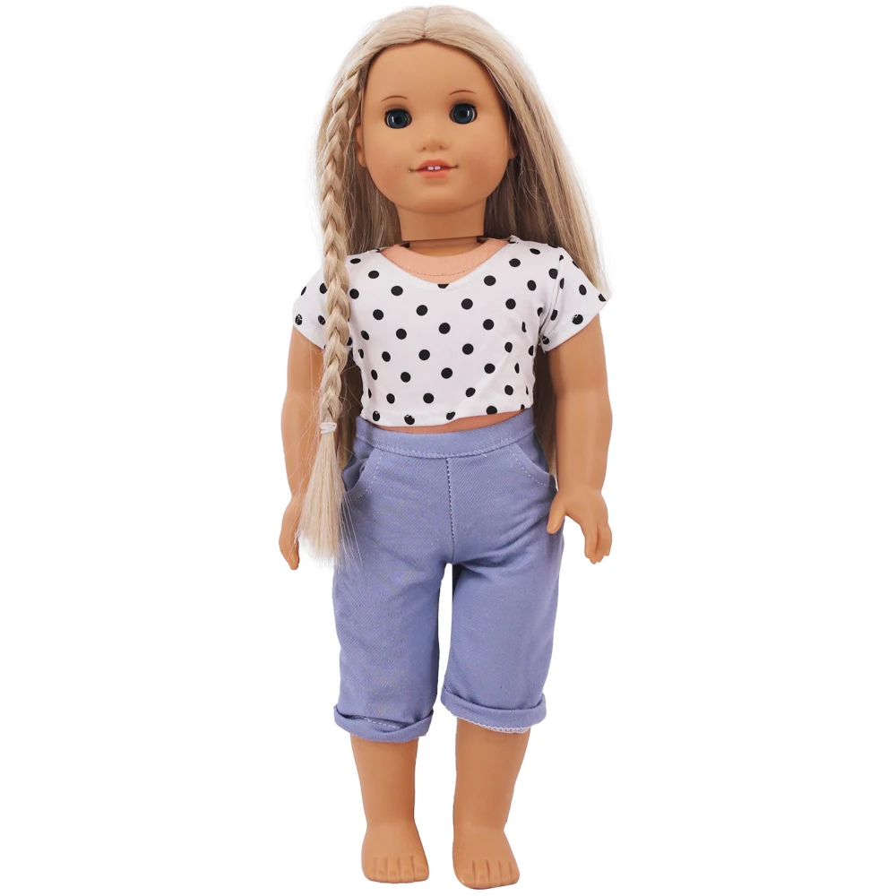 Conjunto de ropa para muñeca americana, Set de 2 piezas de manga corta y pantalones de 43Cm para bebé recién nacido y niña de 18 pulgadas, camiseta