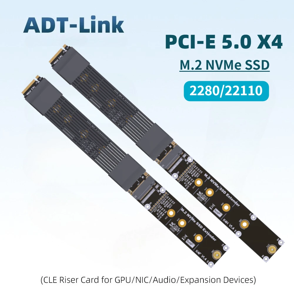 

Адаптер-райзер ADT-Link PCIe 5.0 x4 Gen5 для M.2 NVMe SSD, M-Key, 128 Гбит/с, удлинительный кабель, поддержка твердотельных накопителей M.2 22110 2280
