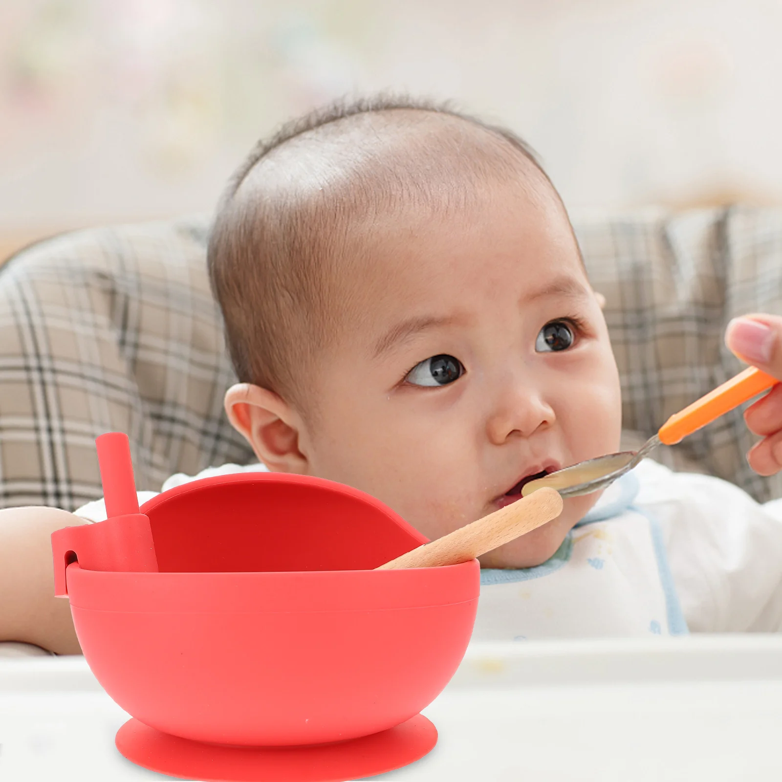 

Children's Food Supplement Tableware Weaning Spoons Baby Suction Bowl Training Cartoon Complementary Red