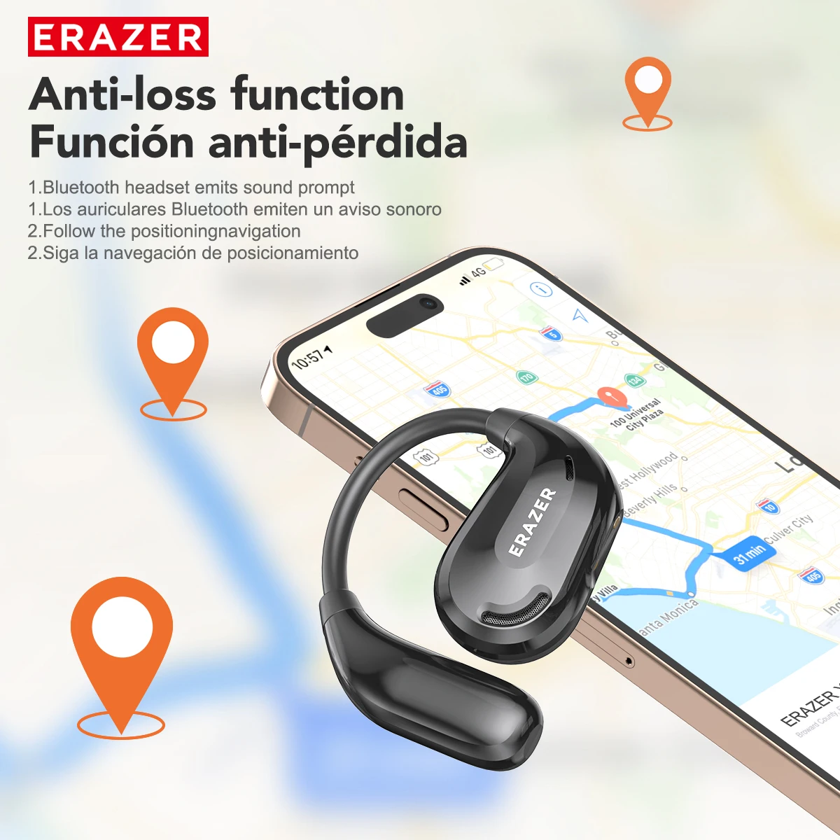 Erazer XT66 مترجم ذكي سماعة سماعات لاسلكية سماعات أذن بلوتوث في الوقت الحقيقي ترجمة التعادل APP ميكروفون مدمج