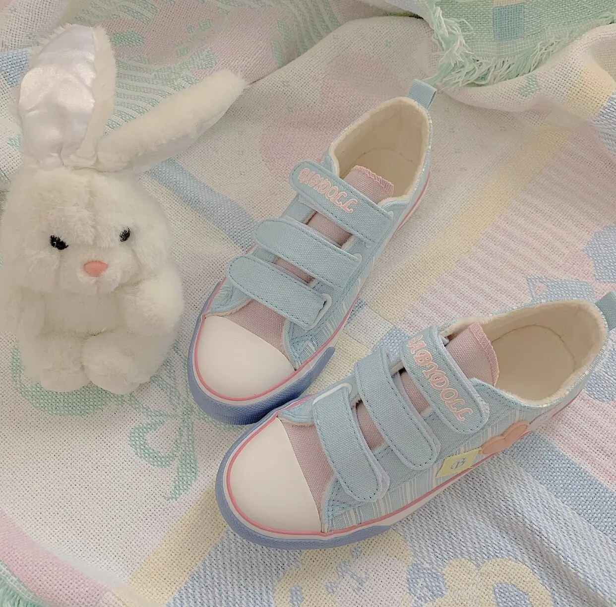 Japanese Sweet Lolita Canvas Shoes Dream Pink Blue Girl Student Street Tea Party Sports Shoes with Velvet Kawaii Cute