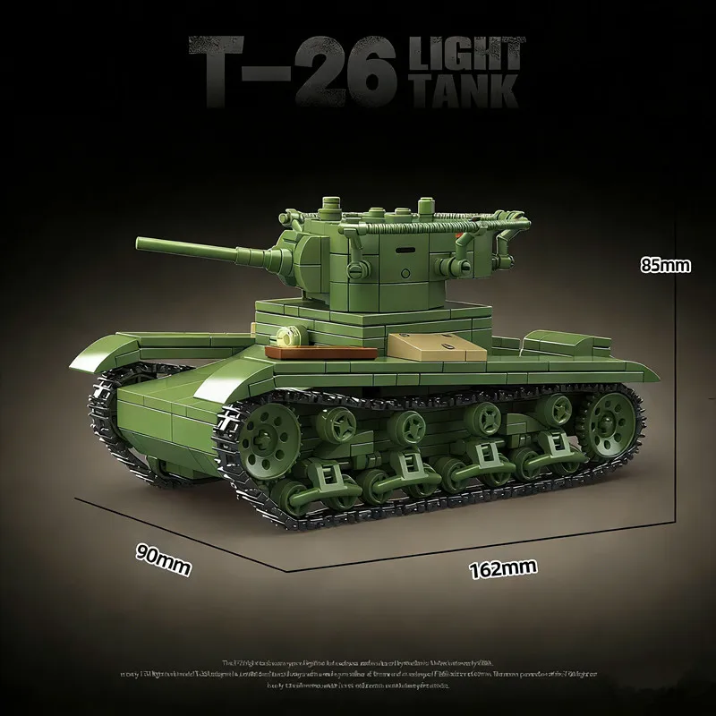 Blocchi di costruzione di carri armati leggeri T-26 in stile sovietico, modello di veicolo corazzato militare, regalo giocattolo di assemblaggio educativo per bambini
