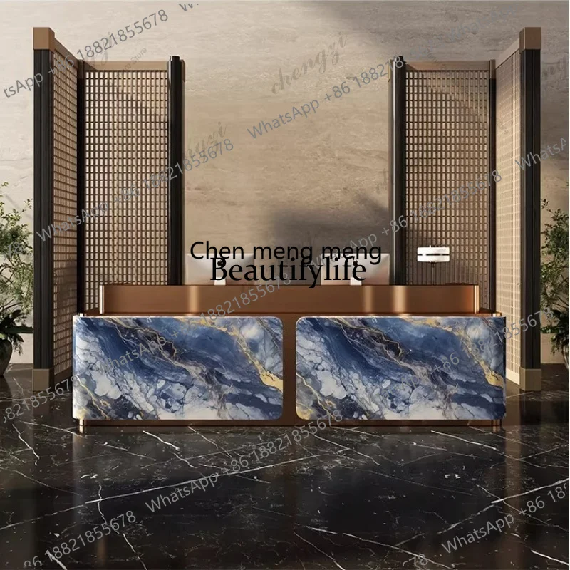 

EE182 Modern Simple Cashier Counter Marble Stainless Steel Company Front Desk Hotel Reception Desk Office Furniture