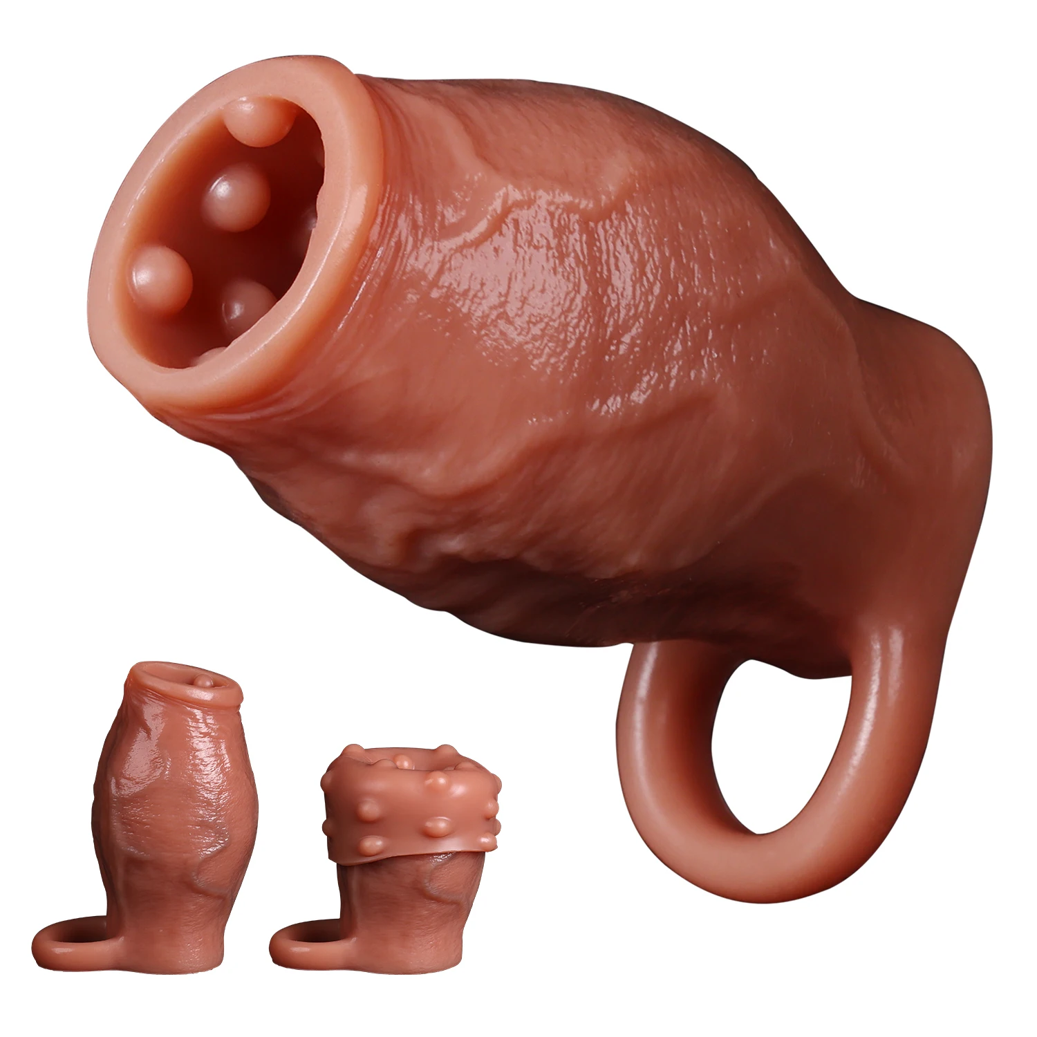 Soft Penis Sleeve Enlargement Lock Sperm Cock Sleeve with Cock Ring Delay Ejaculation Reusable Dildo Sleeves Adult Men Sex Toys