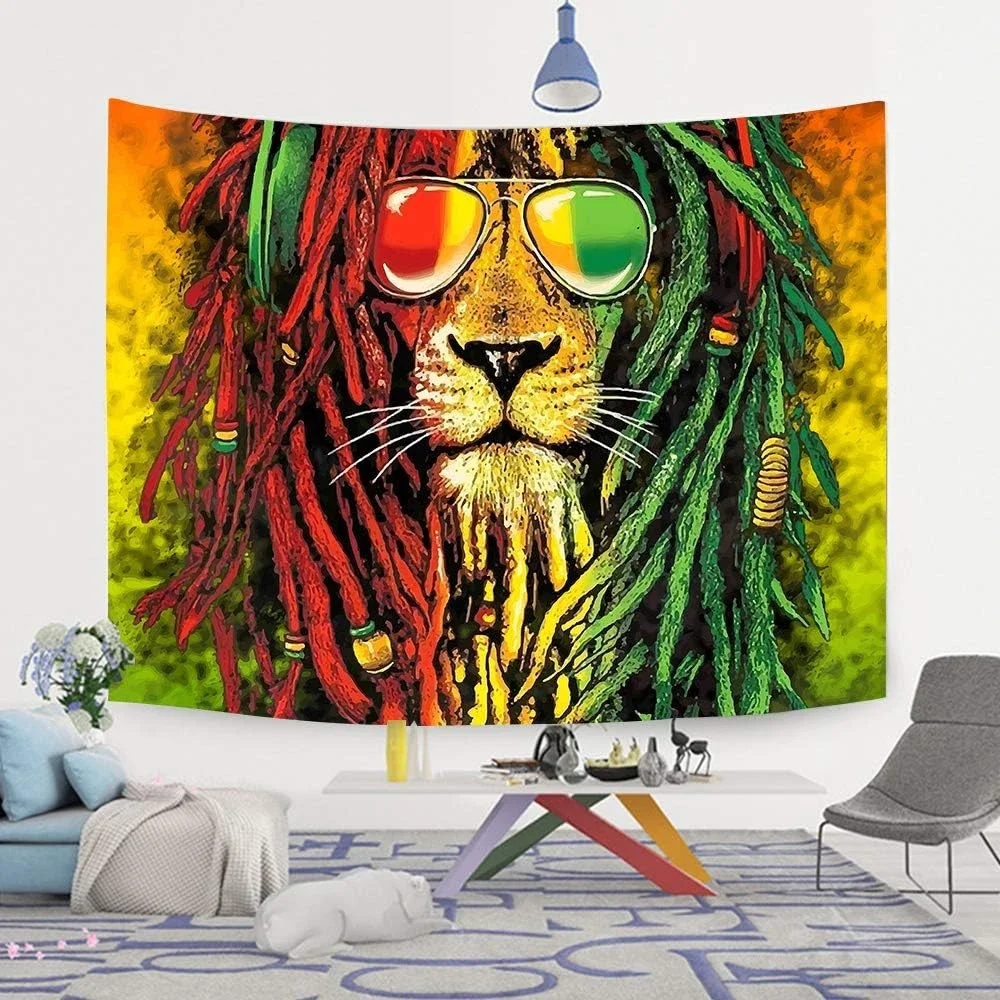 

Rasta Rastafarian Tapestry Lion Head Bob Tapestry Wall Hanging Backdrop for Living Room Bedroom Dorm Decor Tapestry 180X320CM