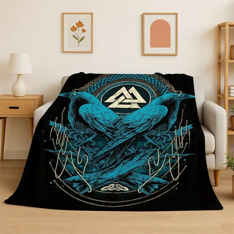 Viking Totem Nordic Rune Valhalla Vegvisir Odin Flannel Blanket Soft Throw Blanket for Bedroom Living Room Bed Travel Picnic Nap
