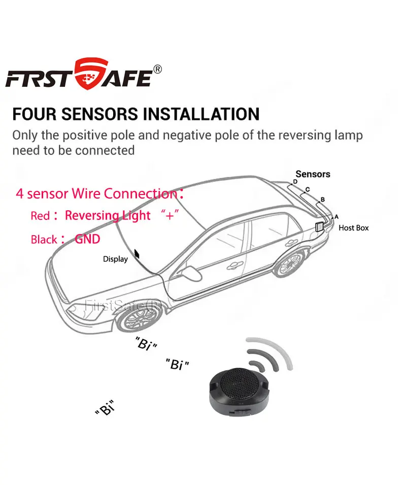 12V 16.5mm Flat Probe Parking Sensor Kit 4 Sensors Buzzer Detector Reversing Radar Universal Auto Auxiliary Safety Accessories