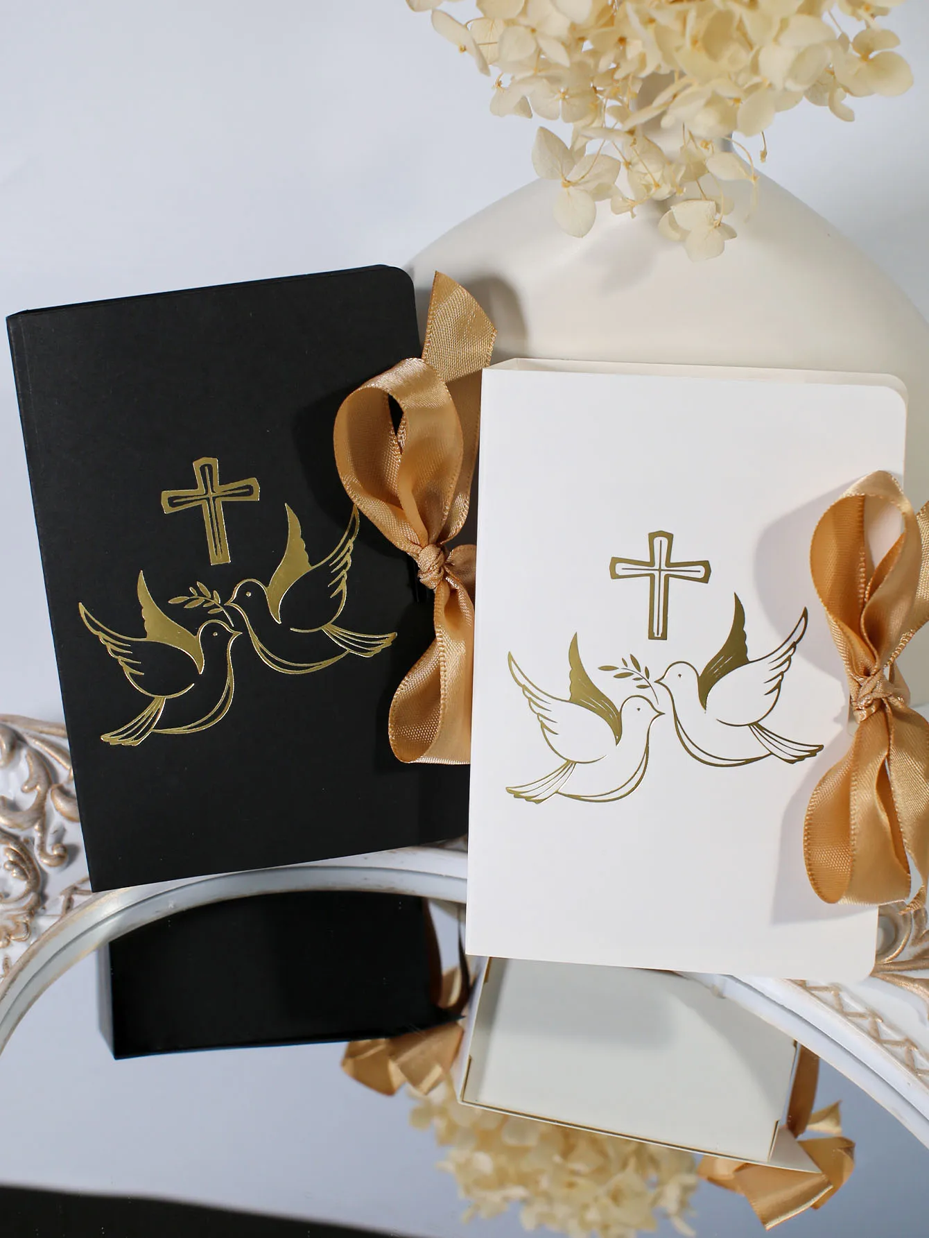 Baptism Christian Book Box, Black And White Religious Theme Gift Box, "Cross And White Dove" Party Christian Candy Box-image
