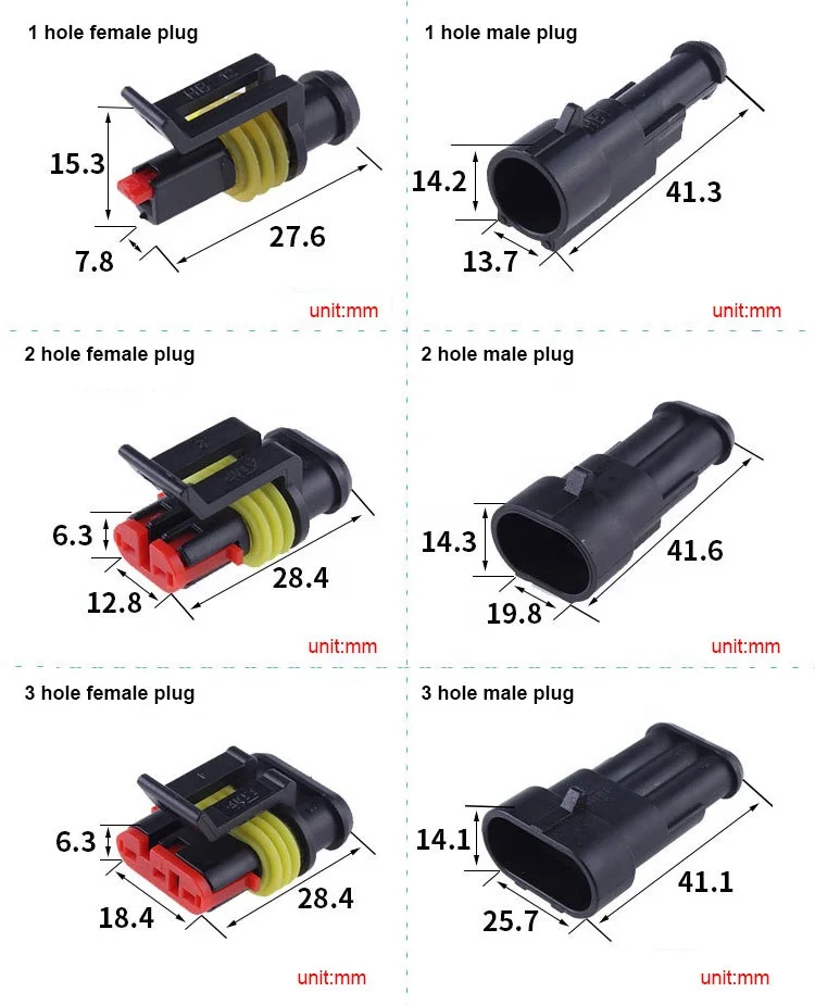 Car Waterproof Male Female 1.5 Tyco Amp  1 2 3 4 5 6 Pin Wire Auto motive Electrical Connector   Harness
