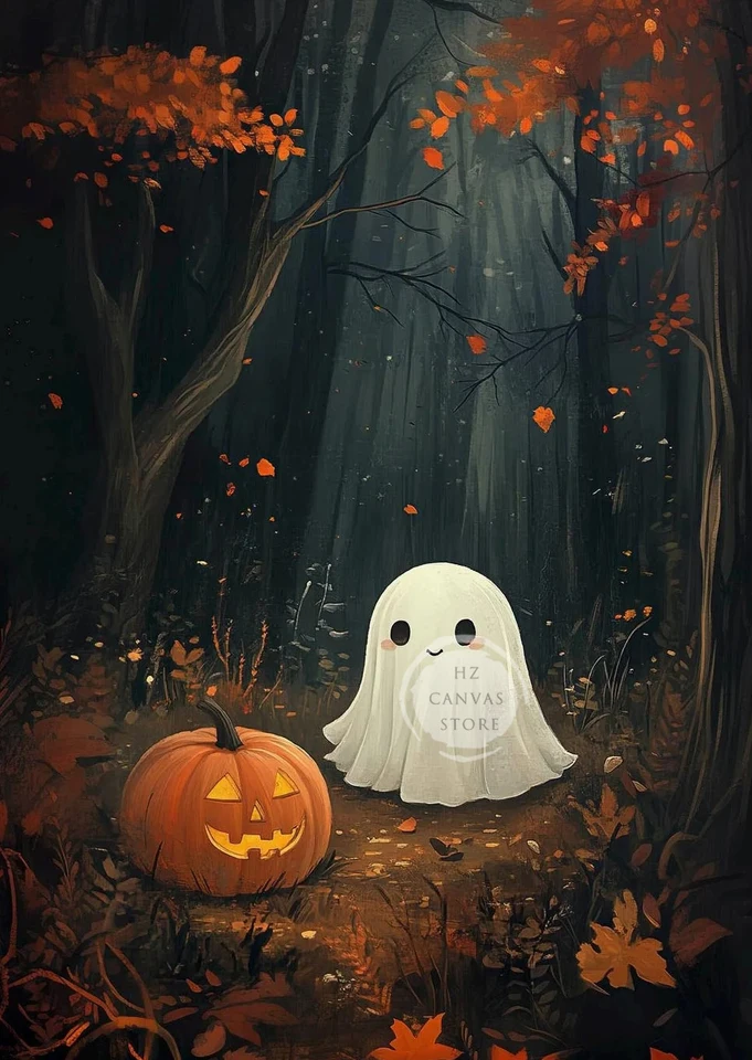 Cute Ghost Wall Art Print Funny Vintage Ghost Portrait Halloween Poster Spooky Witch Canvas Art Print Gothic Home Decor Print, image 19