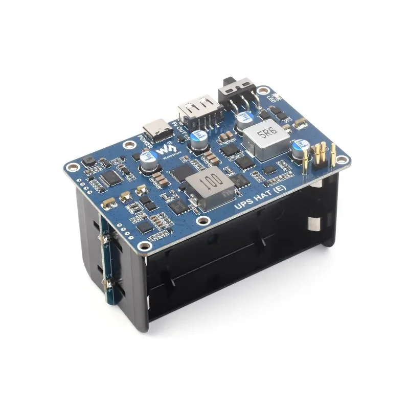 AeroPartsUPS HAT (E) For Raspberry Pi Supports 4× 21700 Li Batteries (NOT Included) Bi-Directional Fast Charging 5V 6A Output