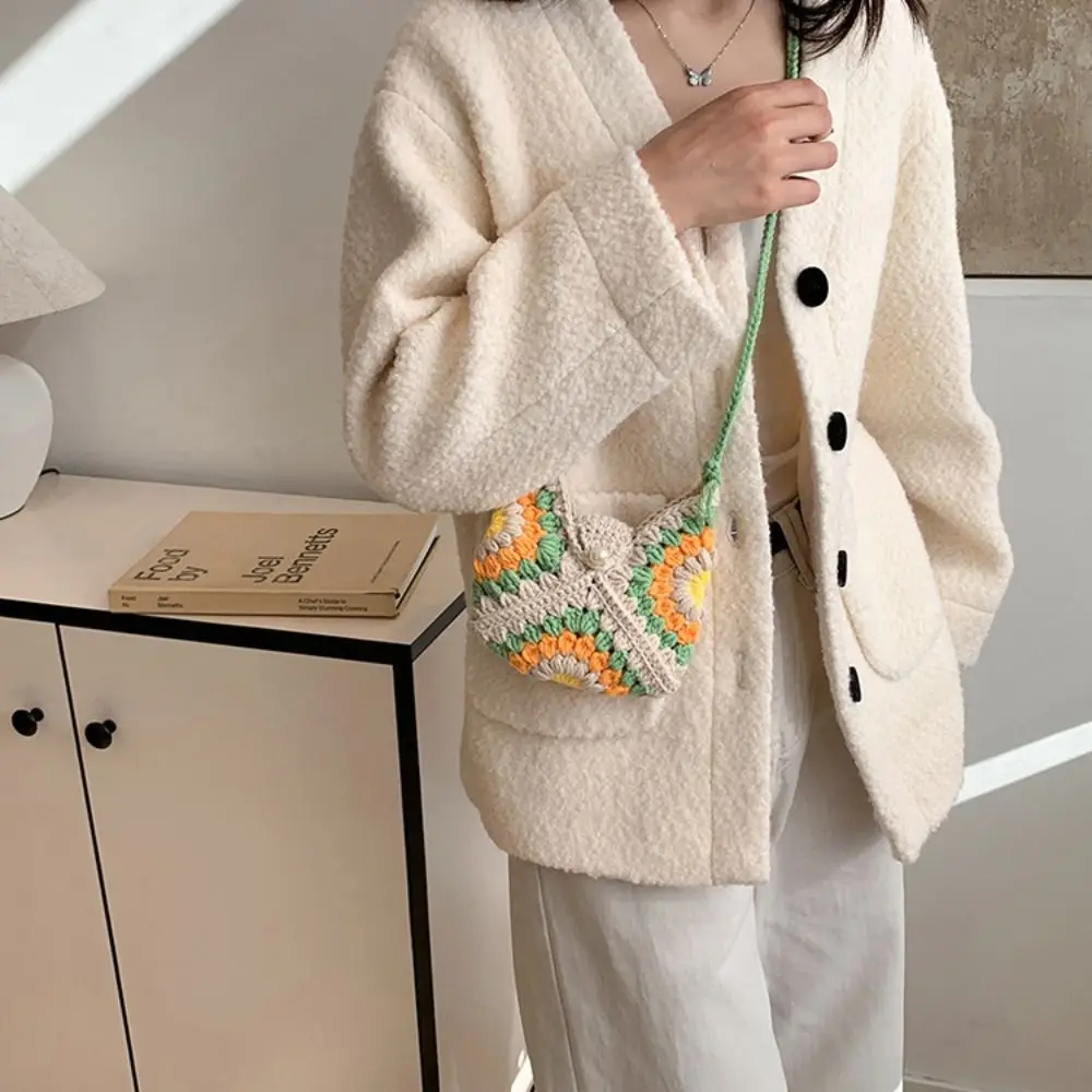 

Summer Shoulder Bag Crochet Flower Knitted Bag Sunflower Bohemian Weave Bag Large Capacity Storage Bag Beach Bag Girl