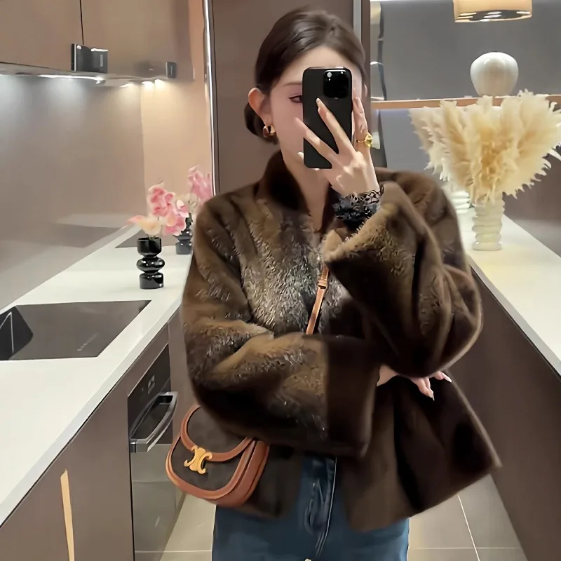 

Shpmishal Fashion Straight Tube Fur One-piece Jacket for Women New Environmentally Friendly Mink Fur Warm Winter Fur Top