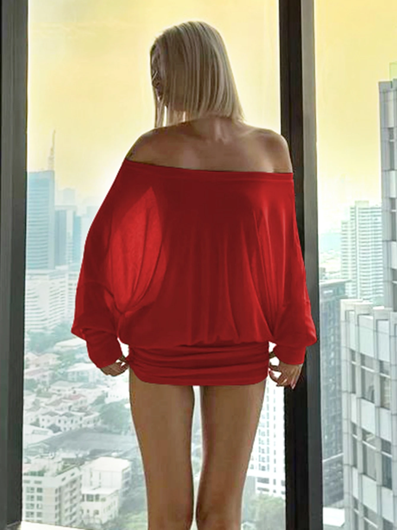 Dulzura Off Shoulder Long Sleeves Ruched Patchwork Mini Dress Women’S Sexy Elegant Casual Outfit Party Clubwear Spring Summer