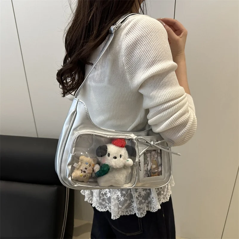 

Japanese Sle Transparent Single oulder Tote Bag Women's School Commute Con Crossbody Bag Daily Life Doll Bag