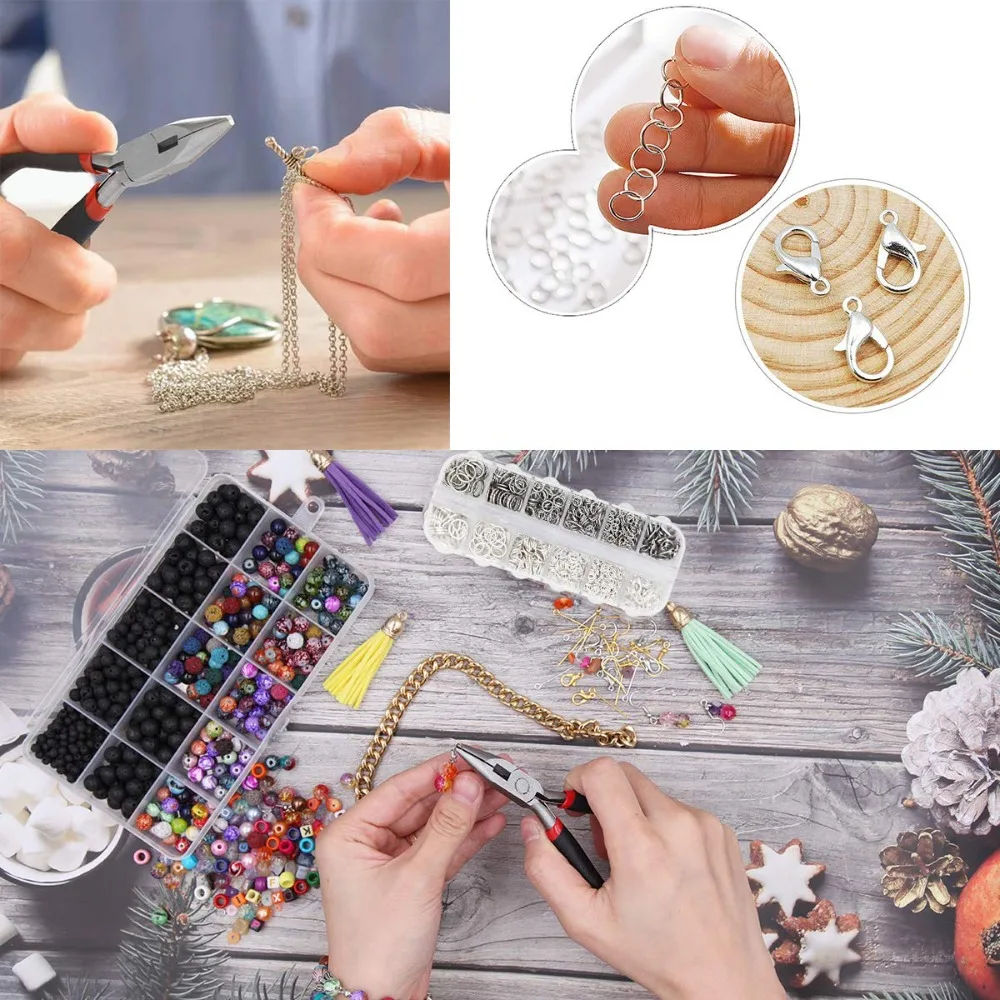 1 Box 1333pcs Open Jump Ring and Lobster Clasps Kit Include Pliers Tweezers Jewelry Making Repair Supplies Kit