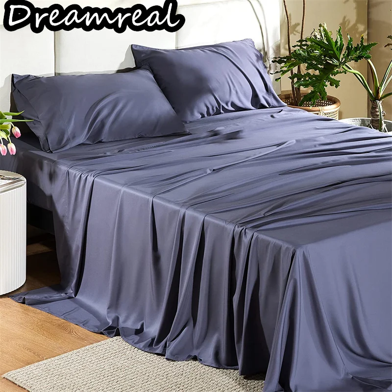 

Dreamreal Cooling Bed Sheet Set 100% Bamboo Bedding Sheets Hotel Luxury Fitted & Flat Sheet Pillowcase Silky Soft Breathable