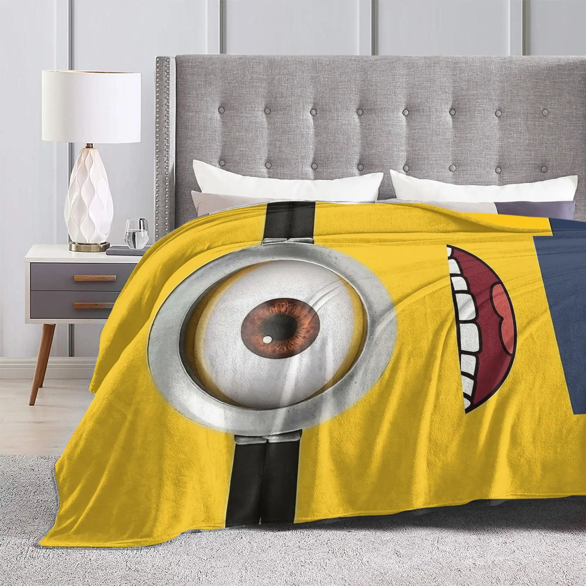 M-Minions-s Style Eye Cartoon Blanket Flannel Autumn/Winter  Breathable Super Warm Throw Blanket for Bed Bedroom Bedspreads
