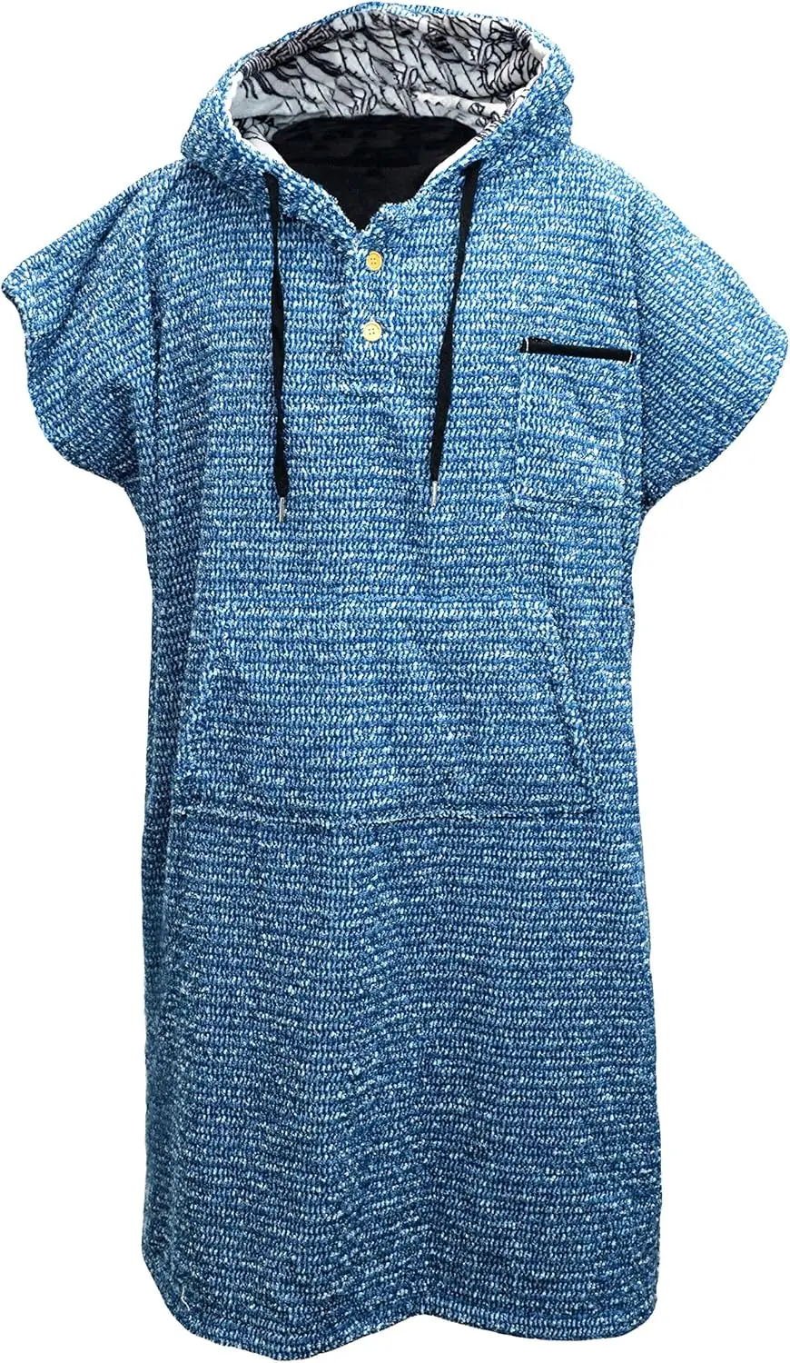 

Adult Surf Poncho Hooded Towel Wetsuit Changing Robe Charcoal Black Indigo Blue Save Sea Turtles