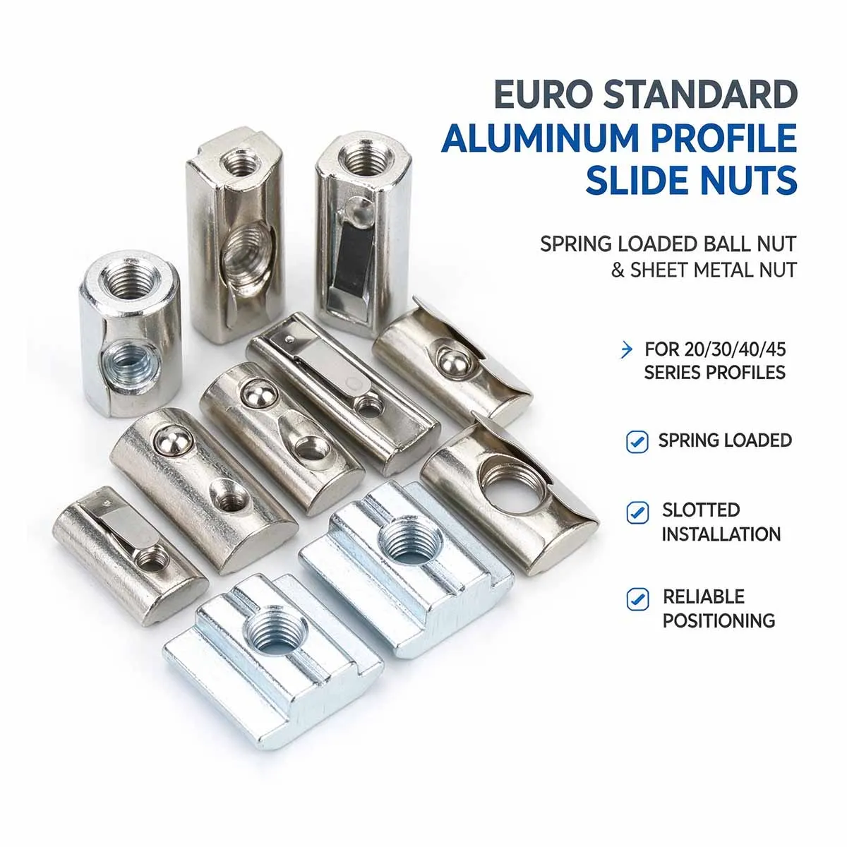 20pcs T Shape Block Sliding Hammer Nut M3 M4 M5 M6 M8 M10 Carbon Steel T-Nuts for 20 30 40 45 Series Aluminum Profile Extension