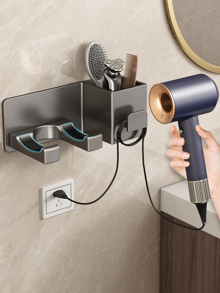 Hair Dryer Storage Rack Non Perforated Bathroom Wall Mounted Hair Dryer Bracket Made Of Iron Material Bathroom Storage
