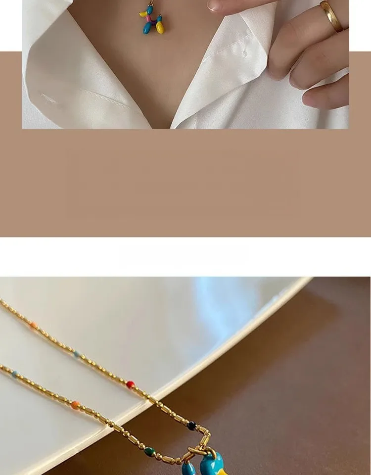 Neue bunte Emaille drei dimensionale kleine hunde förmige Anhänger Halskette Edelstahl Ketten hals Frauen nicht verblassen Schmuck – Detail 5