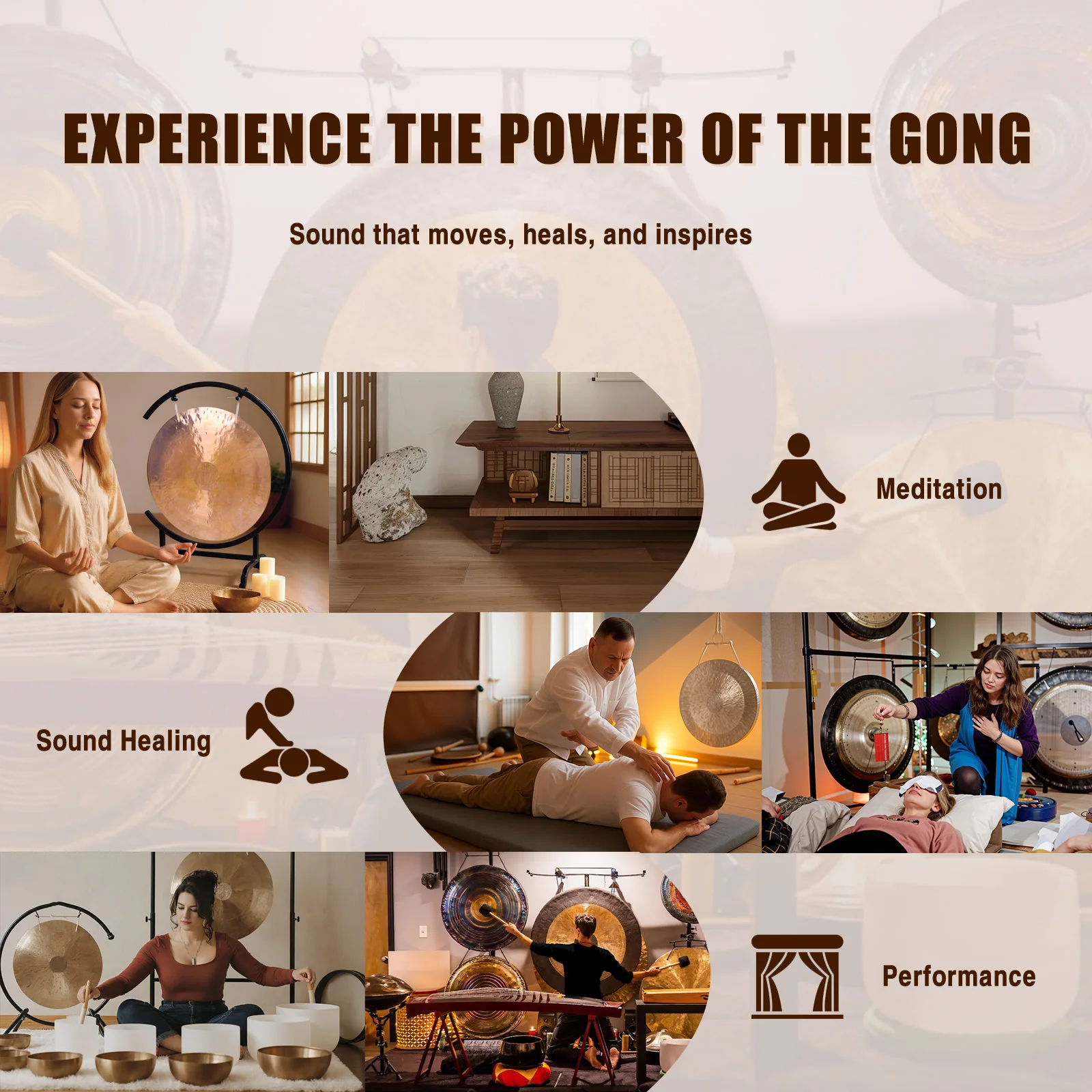 

Китайский ударный инструмент: латунный гонг на высокой стойке с молотком для дома, офиса, праздников