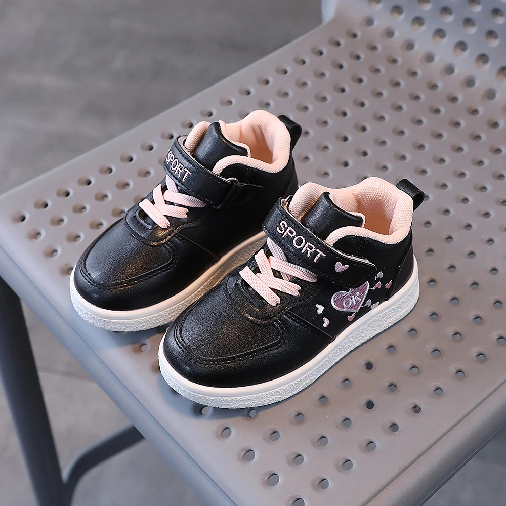 COMFY KIDS Girls 3-8 Years Black Pink Mid Top Shoes Adjustable Strap Lace-Up Pull Tab All-Season Wear Outdoor Playdates Travel Casual Shoes