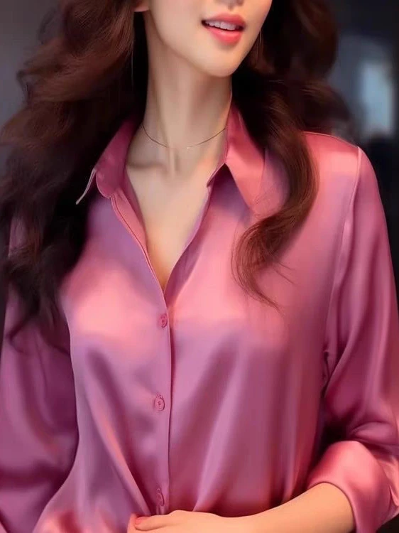 

Ele шелковый атласный длинный воротник све, свободная женская весенне-осенняя новая простая верхняя одежда Sle Fashion