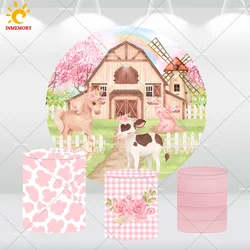 Farm Party Decoration Round Circle Backdrop Cover Horse Pig Animals Baby Shower Background Photography Cake Table Cylinder Cover