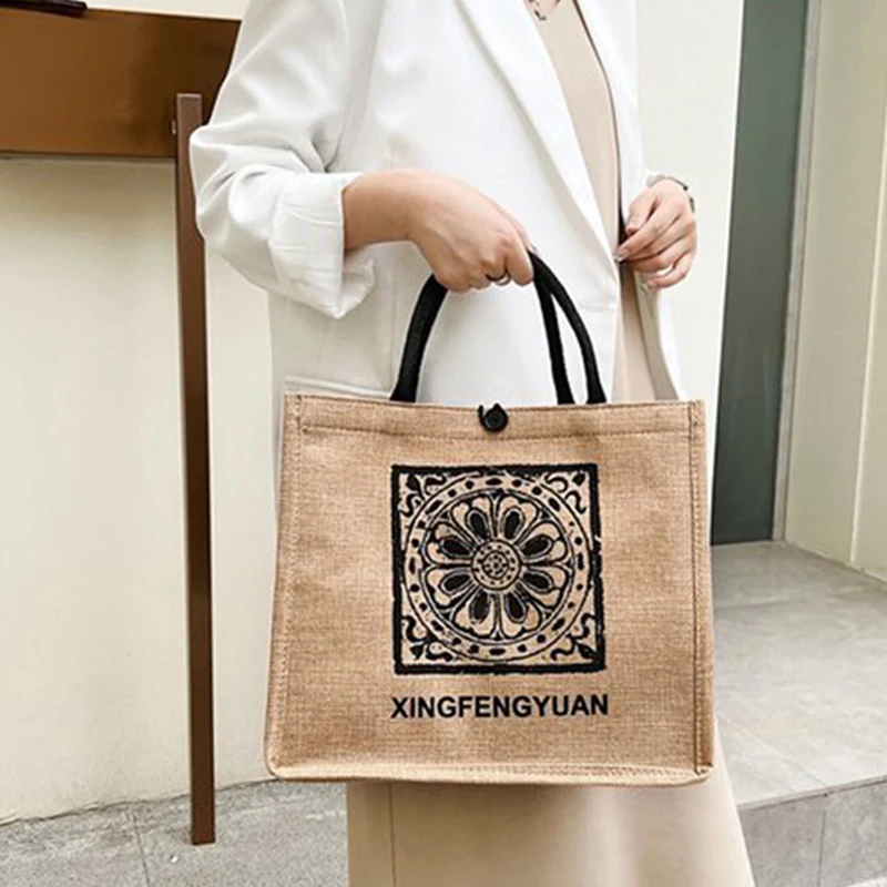 New Large Capacity Solid Color Linen Handheld Fashion Commuter Tote Women's Bag