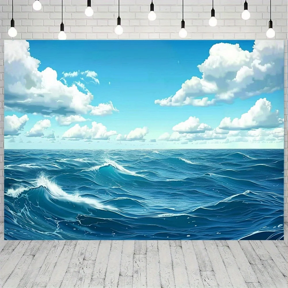 Large Ocean Seascape Tapestry Wall Hanging Blue Sky Coastal Wave Print Decor Polyester Fabric Nautical Room Art Home Decoration