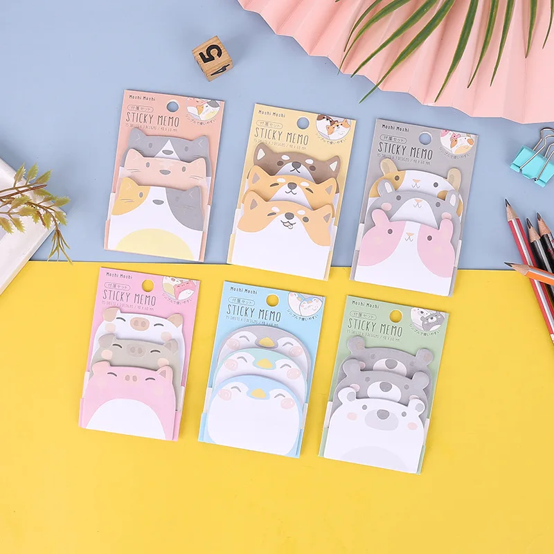 45 Sheets/Pack Kawaii Penguin Pig Bear Cat Memo Pads Labels Self-Stick Notes Bookmark Gifts Tab School Office Supplies