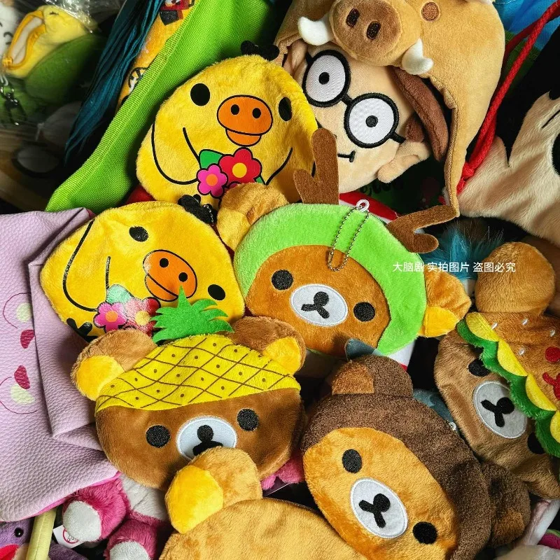 10x13cm piña Rilakkuma arrastre de felpa con cremallera monedero Mini chica bolsa de tarjeta de identificación bolsa de almacenamiento portátil varios regalo colgante