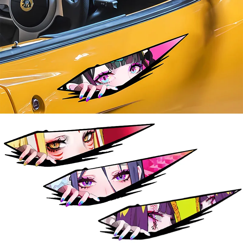 

1pair Anime Girl Eyes Motorcycle Sticker Waterproof for Motorbike Side Panel Front Fairing Car Body Electric Scooter Vinyl Decal