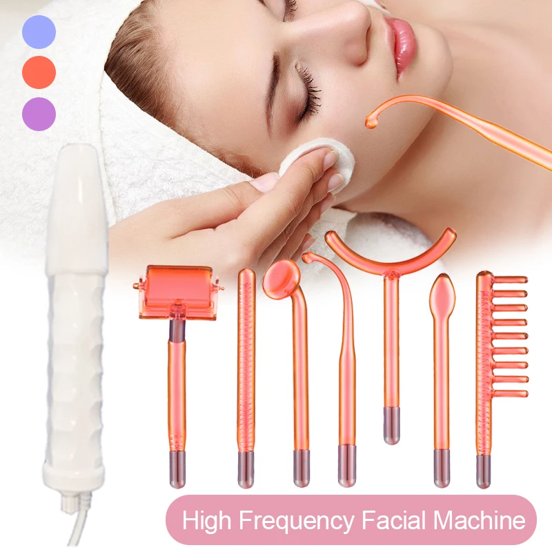 Portable Electrode High Frequency Facial Machine Acne Spot Wrinkle Therapy Acne Tool Fusion Neon+Argon Wands Skin Beauty