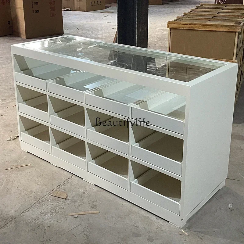 

88..Glass Zhongdao Display Stand Jewelry Store Shoe Store Display Cabinet Milk White Clothing Store