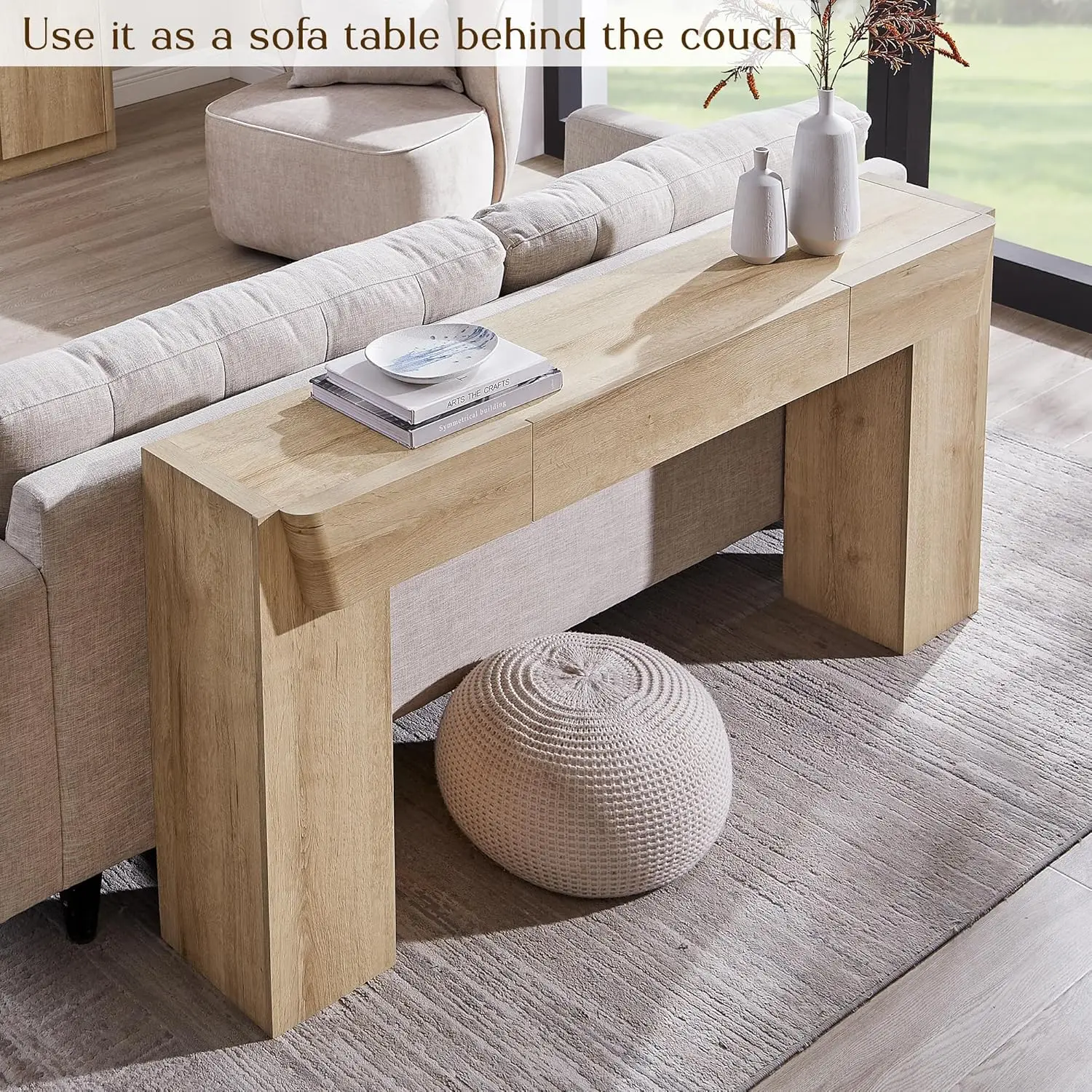 63" Wood Console Table with Storage Drawer, Modern Entryway Sofa Table for Hallway Living Room, Natural Oak, Customized view 5