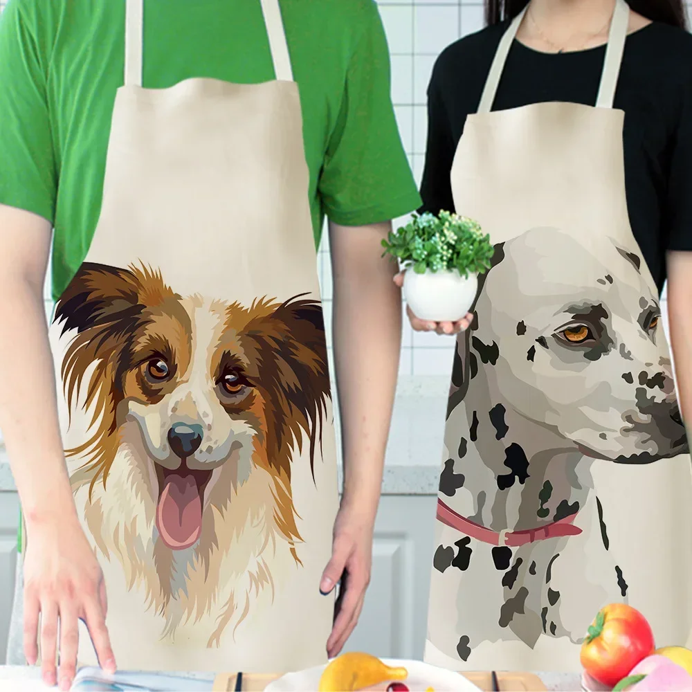 1Pc Kitchen Apron Sketch Wearing Pug Pet Dog Cat Printed Sleeveless Cotton Linen Aprons for Men Women Home Cleaning Tools 2 Size