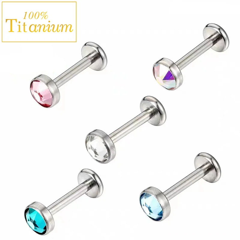 G23 التيتانيوم شقة الزركون Labret مسمار الشفاه خواتم الأذن الزنمة الغضروف اللولب أقراط لولبة داخلية موضة هيئة ثقب المجوهرات