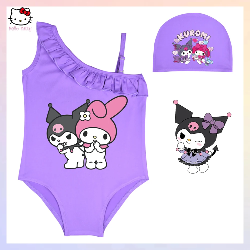 Cinnamoroll Kuromi Anime Sanrios Girl Swimsuit Kawaii Swimwear Princess Style Quick-Drying Kid Summer Beach Wear Swimming Cloth