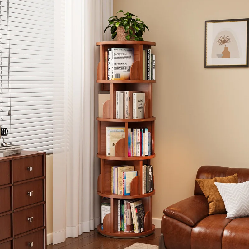 Rotating Floor Standing Bookshelf Bookcase Storage Shelves Living Room Kids Bedroom Mobile Display Organizer Cabinet Bookcase
